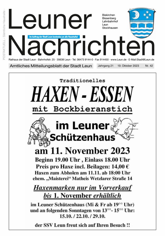 Leuner Nachrichten Titelblatt 42/2023