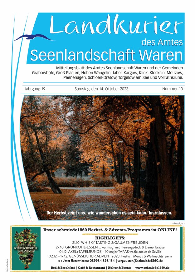 Landkurier des Amtes Seenlandschaft Waren Titelblatt 10/2023