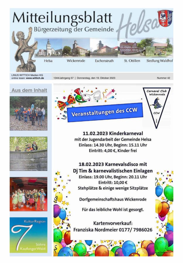 Mitteilungsblatt Helsa Titelblatt 42/2023