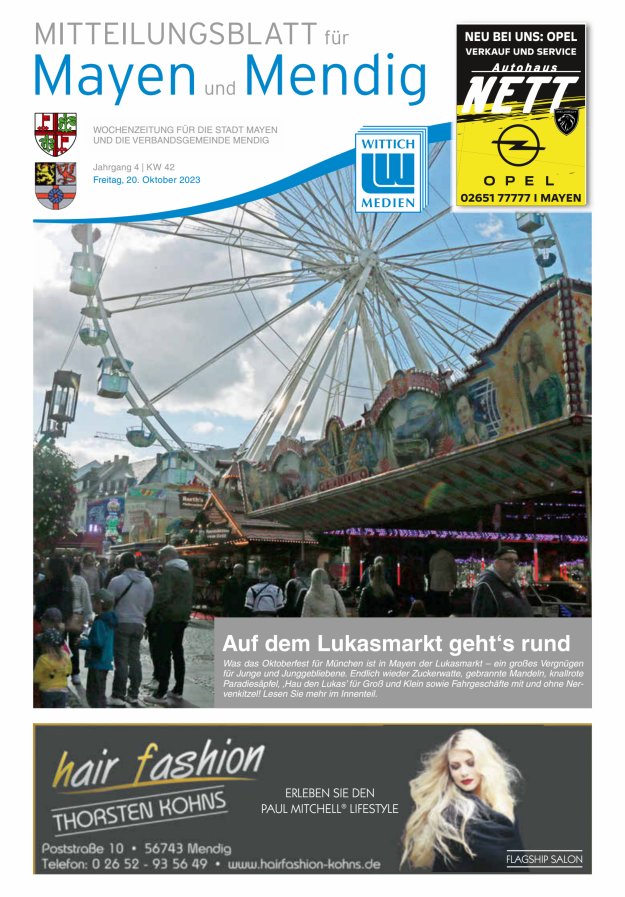 Mitteilungsblatt für Mayen und Mendig Titelblatt 42/2023