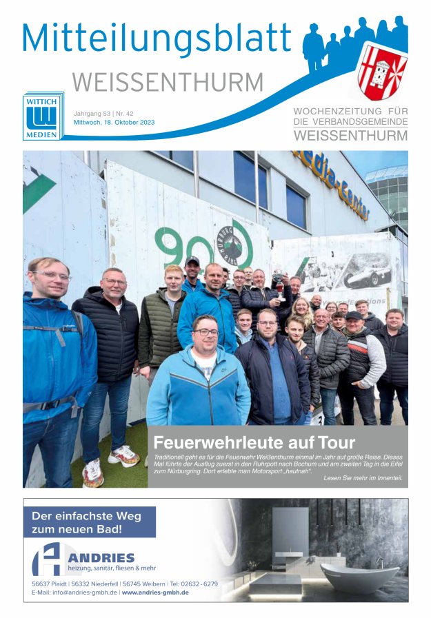 Mitteilungsblatt für den Bereich der Verbandsgemeinde Weißenthurm Titelblatt 42/2023