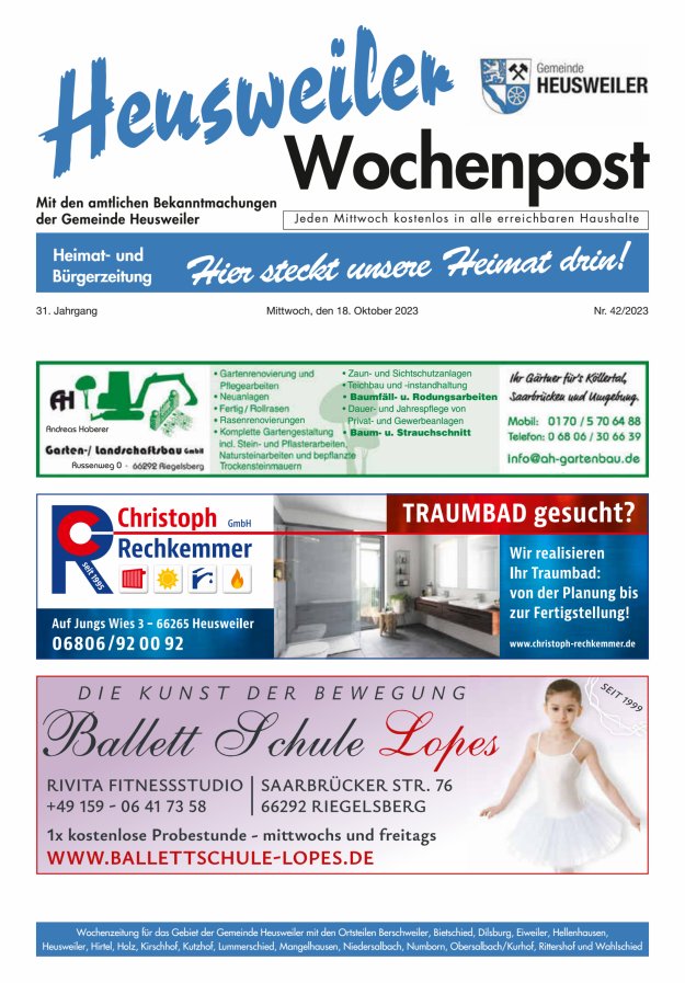 Heusweiler Wochenpost Titelblatt 42/2023