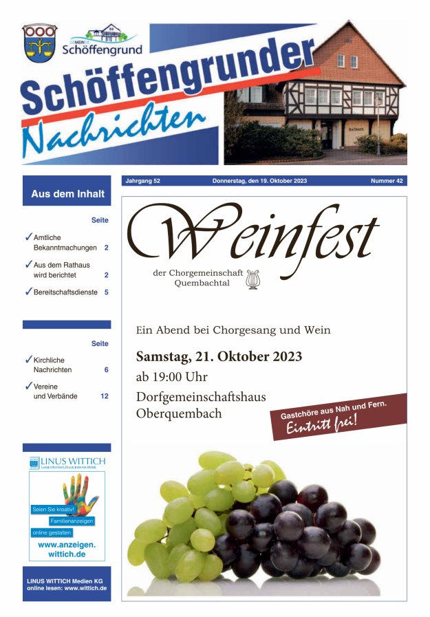 Schöffengrunder Nachrichten Titelblatt 42/2023