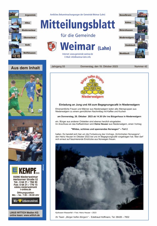 Mitteilungsblatt für die Gemeinde Weimar Titelblatt 42/2023