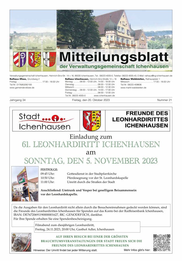 Mitteilungsblatt der Verwaltungsgemeinschaft Ichenhausen Titelblatt 21/2023
