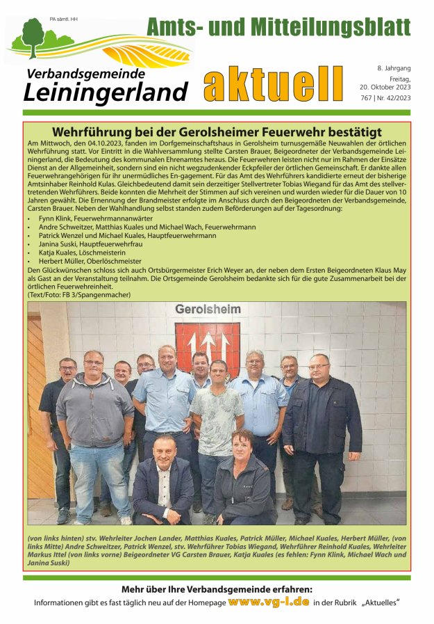 VG Leiningerland aktuell Titelblatt 42/2023
