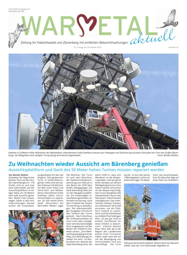 Warmetal aktuell (Habichtswald + Zierenberg) Titelblatt 42/2023