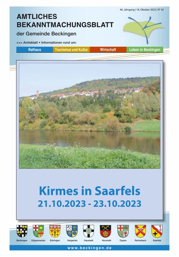 Amtsblatt Beckingen Titelblatt 42/2023