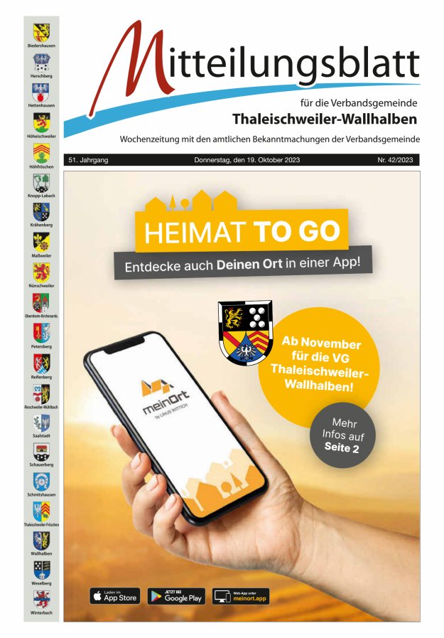 Mitteilungsblatt VG Thaleischweiler-Wallhalben Titelblatt 42/2023