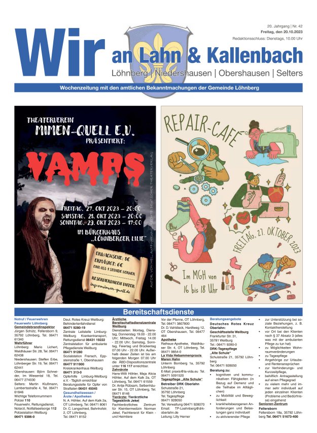 Amtliches Mitteilungsblatt der Gemeinde Löhnberg Titelblatt 42/2023