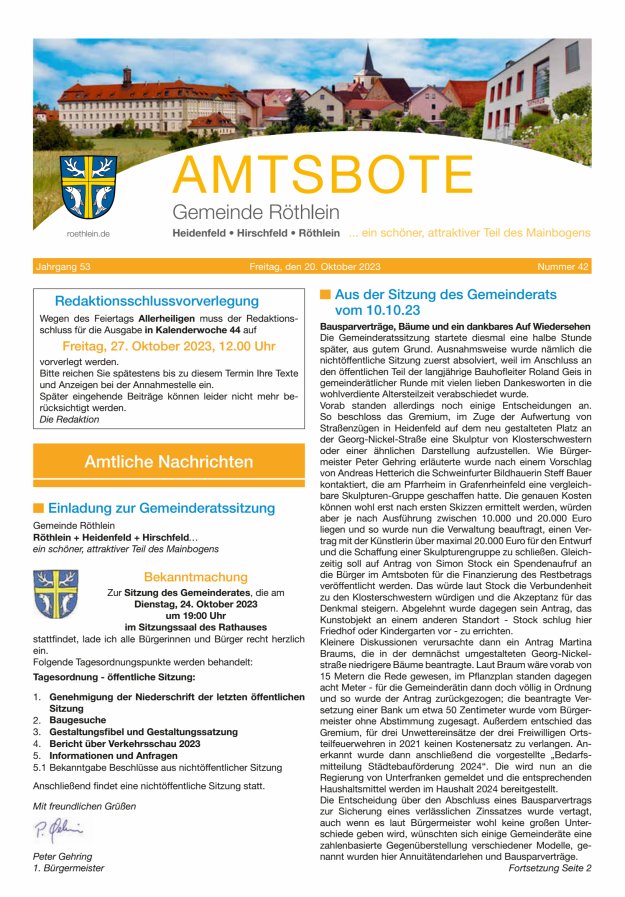 Amtsbote der Großgemeinde Röthlein Titelblatt 42/2023