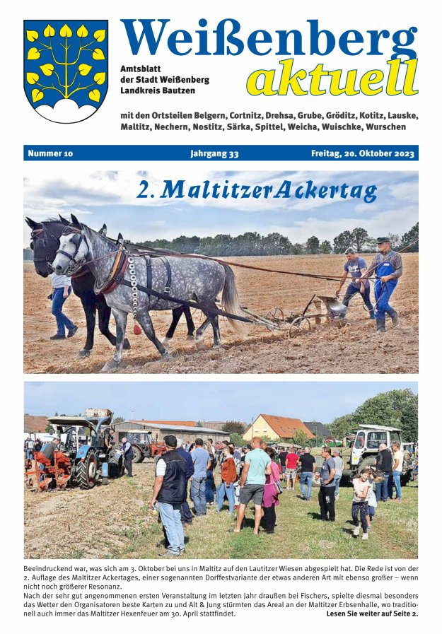 "Weißenberg aktuell" - Amtsblatt der Stadt Weißenberg Titelblatt 10/2023