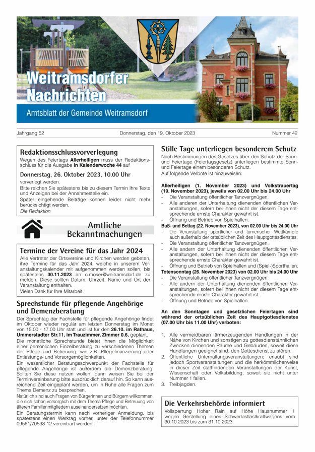 Weitramsdorfer Nachrichten Titelblatt 42/2023