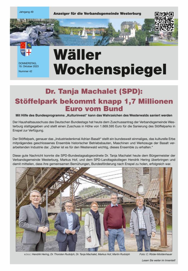 Wäller Wochenspiegel - Anzeiger für die Verbandsgemeinde Westerburg Titelblatt 42/2023