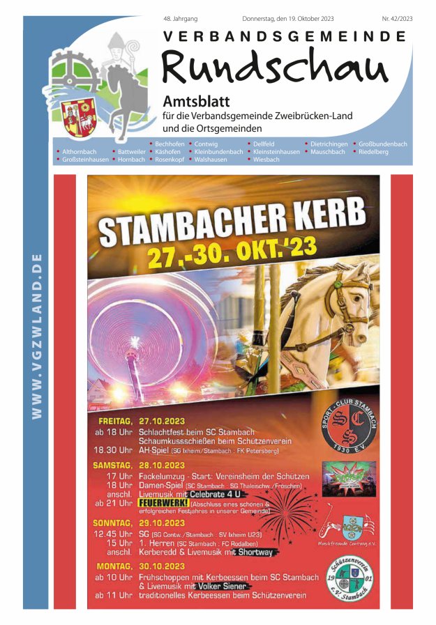 Verbandsgemeinde Rundschau Zweibrücken-Land Titelblatt 42/2023