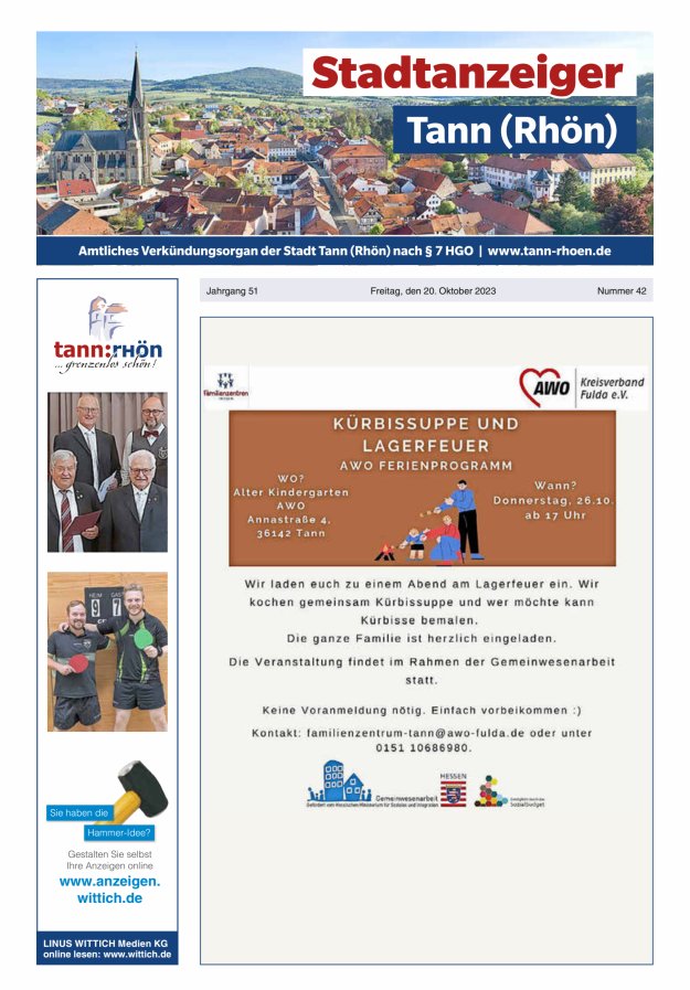 Stadtanzeiger Tann (Rhön) Titelblatt 42/2023