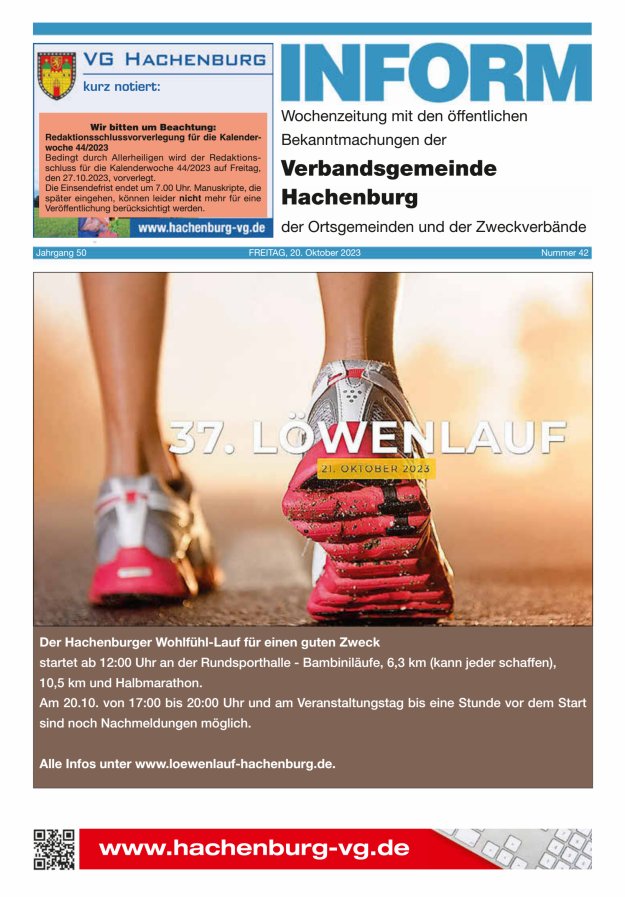 INFORM - Wochenzeitung der Verbandsgemeinde Hachenburg Titelblatt 42/2023