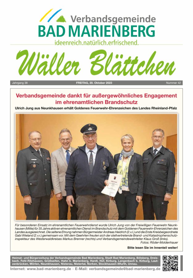 Wäller Blättchen - Verbandsgemeinde Bad Marienberg Titelblatt 42/2023