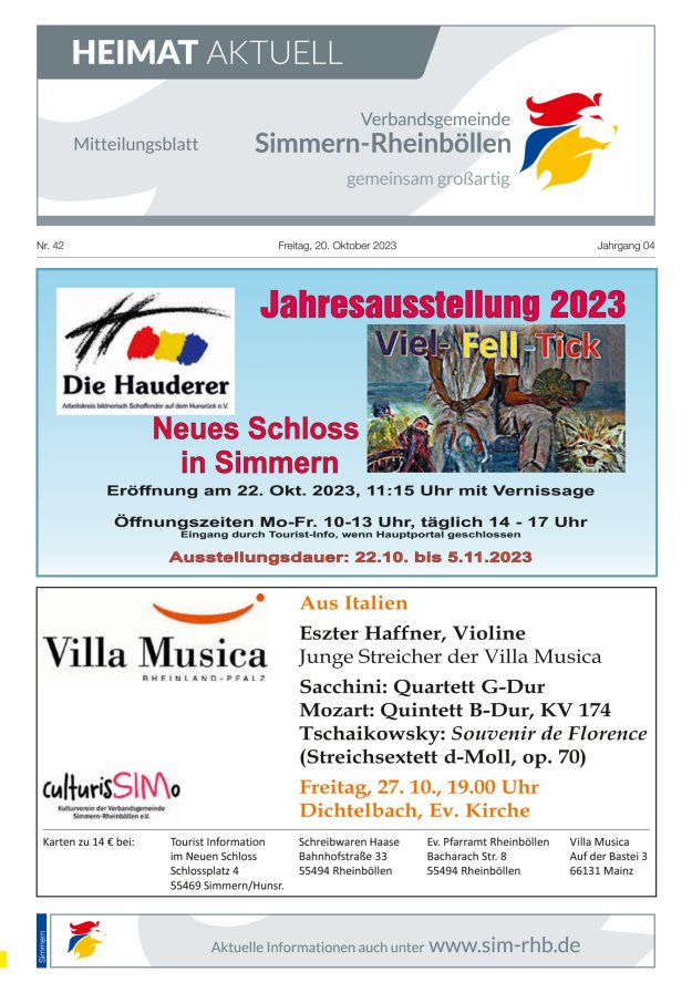 Heimat Aktuell - Mitteilungsbl der VG Simmern-Rheinböllen Ausg Simmern Titelblatt 42/2023