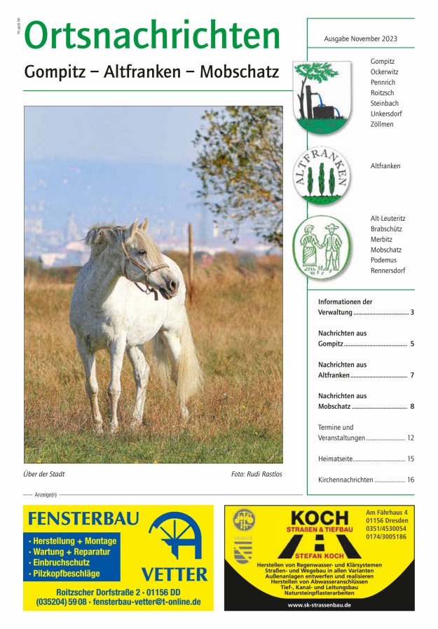 Ortsnachrichten Gompitz - Altfranken - Mobschatz Titelblatt 10/2023