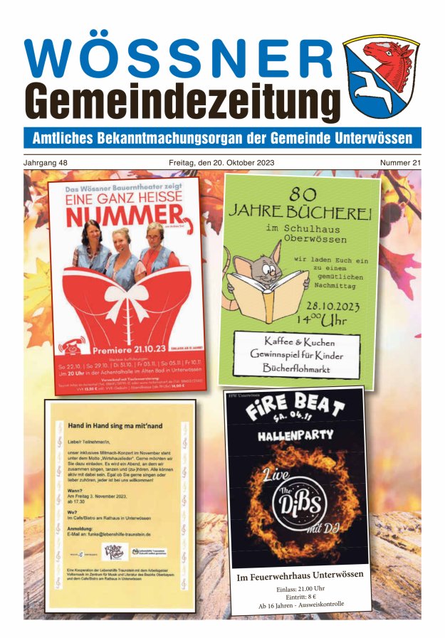 Wössner Gemeindezeitung Amtliches Bekanntmachungsorgan der Gemeinde Unterwössen Titelblatt 21/2023