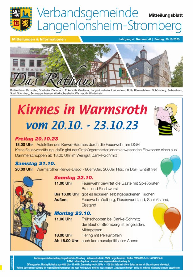 Das Rathaus - MTB d VG Langenlonsheim-Stromberg  Titelblatt 42/2023