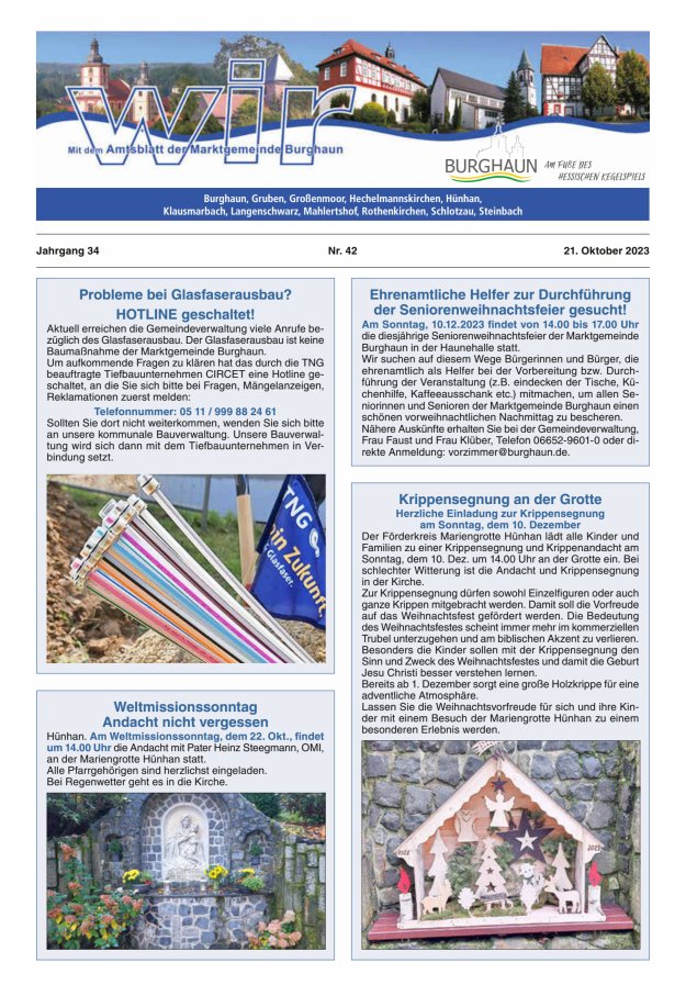 WIR - mit Amtsblatt der Marktgemeinde Burghaun Titelblatt 42/2023