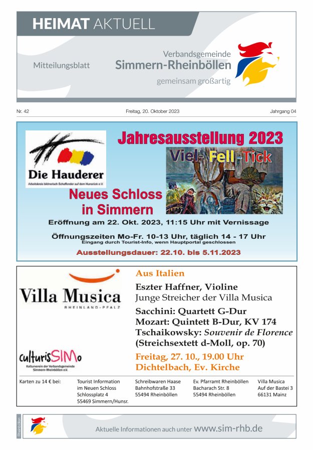 Heimat Aktuell Mitteilungsblatt der VG Simmern-Rheinböllen-Ausg Rheinböllen Titelblatt 42/2023