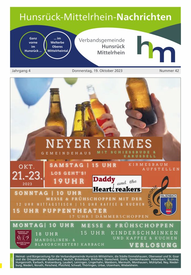 Hunsrück-Mittelrhein Nachrichten Ausgabe Emmelshausen Titelblatt 42/2023