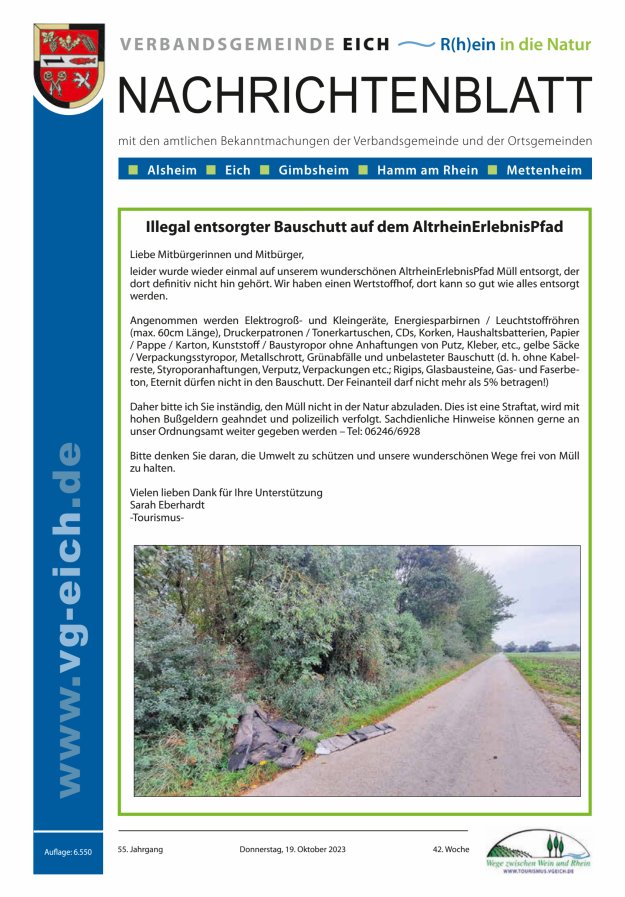 Nachrichtenblatt der VG Eich Titelblatt 42/2023