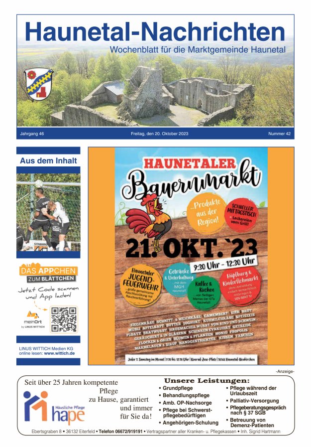 Haunetal-Nachrichten Titelblatt 42/2023