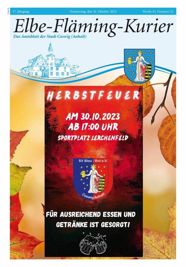 Elbe-Fläming-Kurier Das Amtsblatt der Stadt Coswig (Anhalt) Titelblatt 22/2023