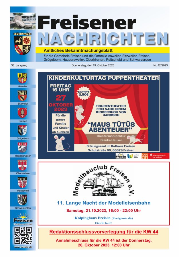 Freisener Nachrichten Titelblatt 42/2023