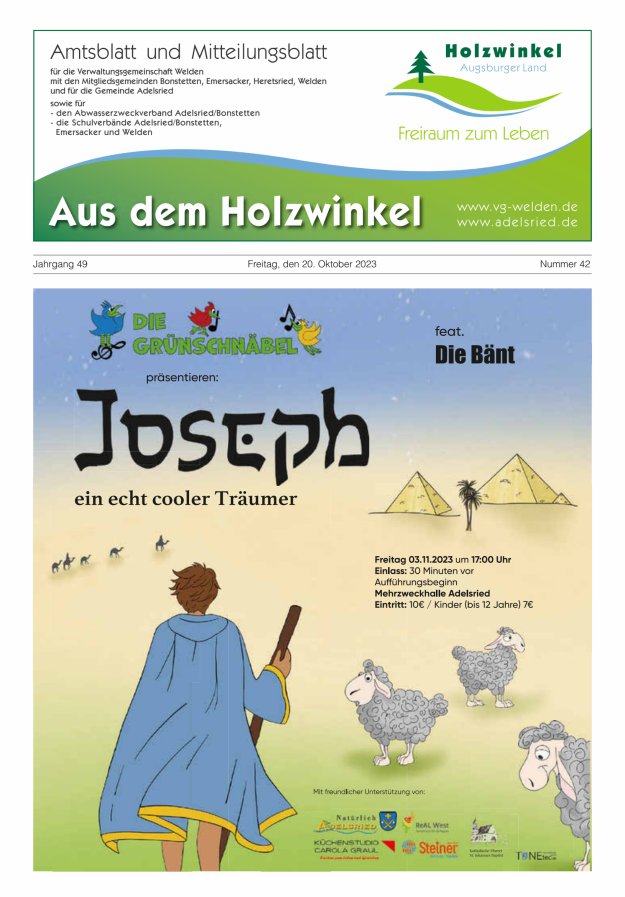 Aus dem Holzwinkel Amtsblatt u Mitteilungsblatt f VG Welden u GemAdelsried Titelblatt 42/2023