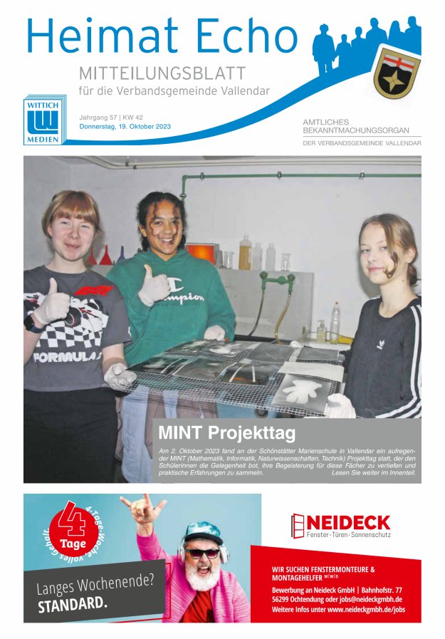 Heimat-Echo - Heimat- und Bürgerzeitung Verbandsgemeinde Vallendar Titelblatt 42/2023