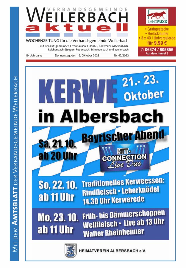 Verbandsgemeinde Weilerbach aktuell Titelblatt 42/2023
