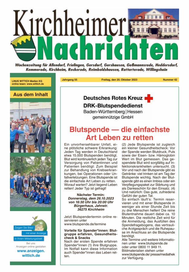 Kirchheimer Nachrichten Titelblatt 42/2023