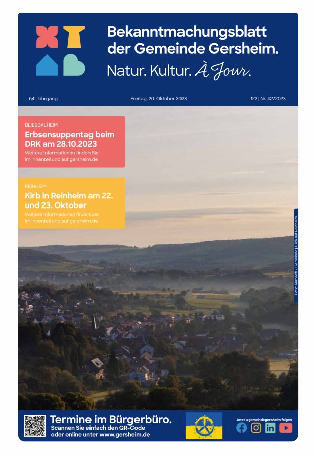 Bekanntmachungsblatt der Gemeinde Gersheim Titelblatt 42/2023