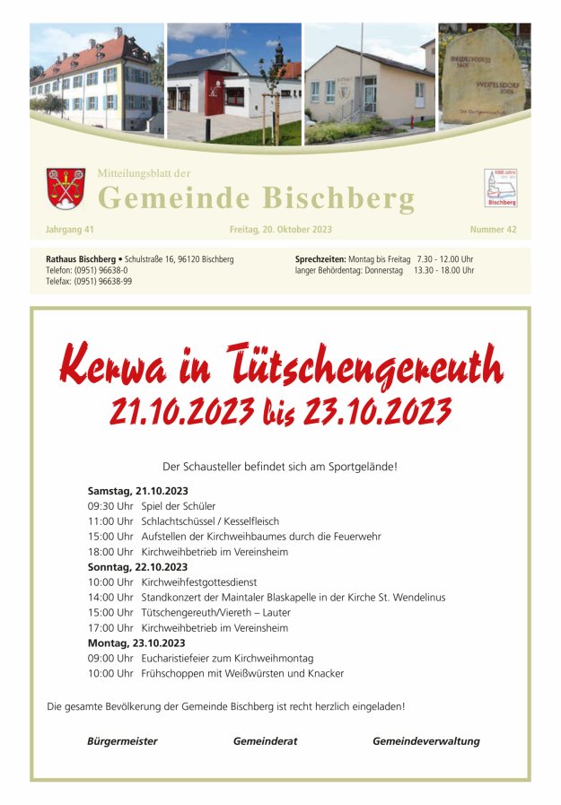 Mitteilungsblatt der Gemeinde Bischberg Titelblatt 42/2023