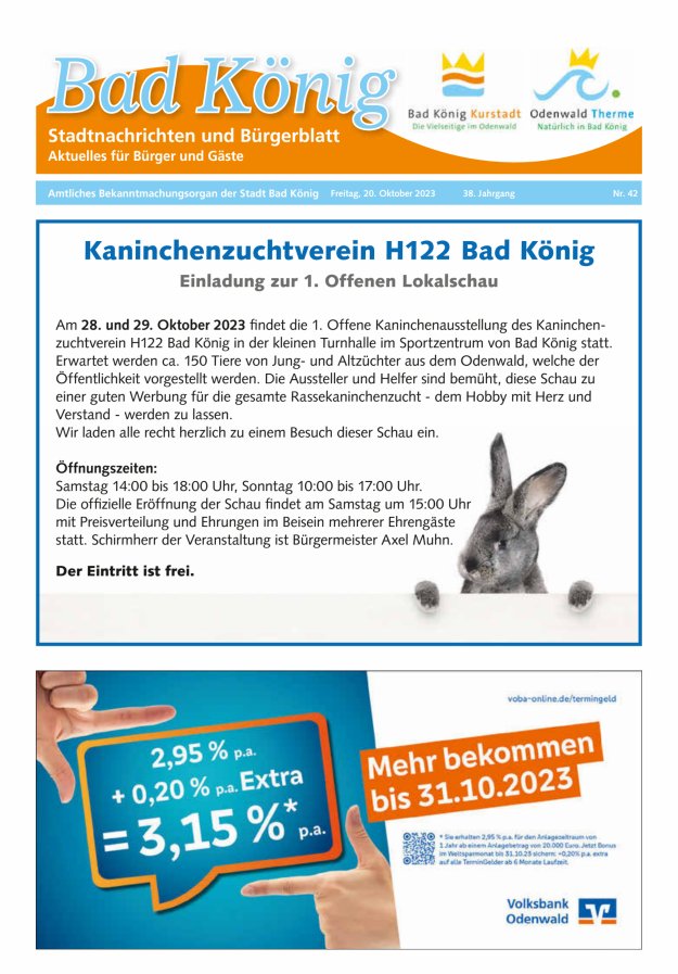 Bad Königer Stadtnachrichten und Badeblatt Titelblatt 42/2023