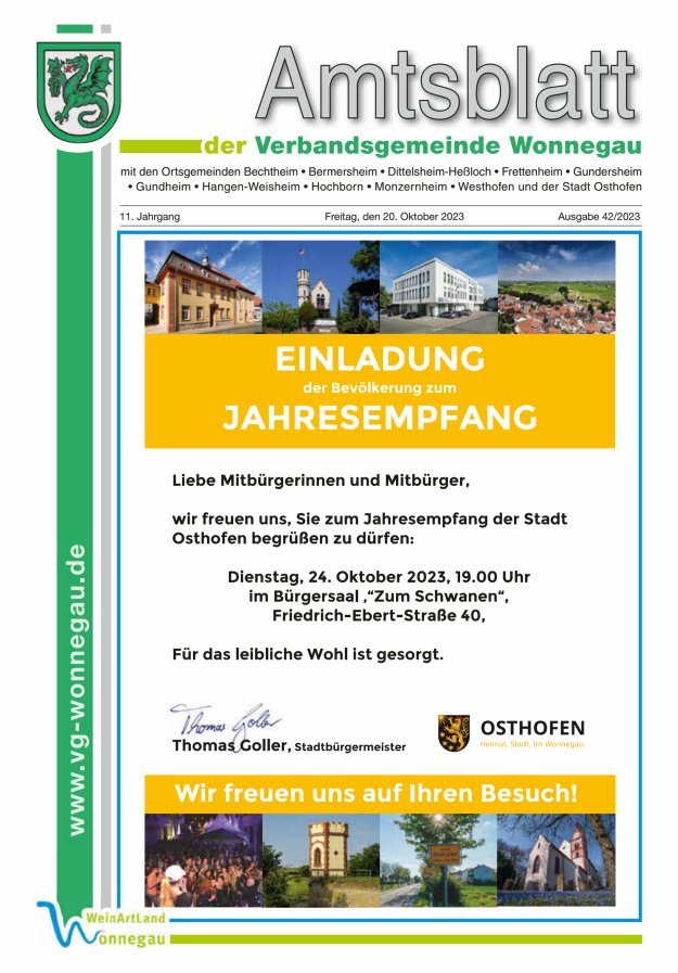 Amtsblatt VG Wonnegau Titelblatt 42/2023