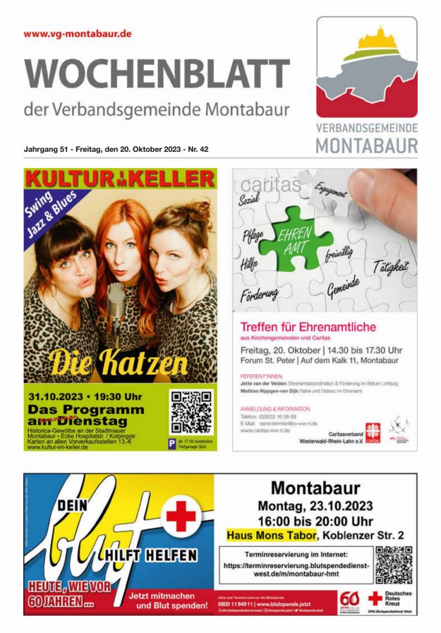 Wochenblatt der Verbandsgemeinde Montabaur Titelblatt 42/2023