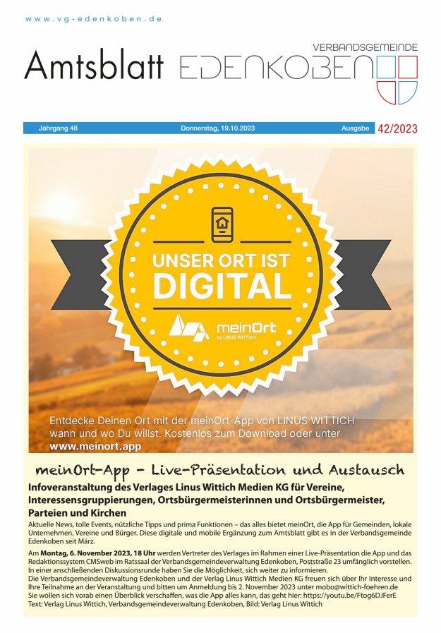 Amtsblatt VG Edenkoben Titelblatt 42/2023