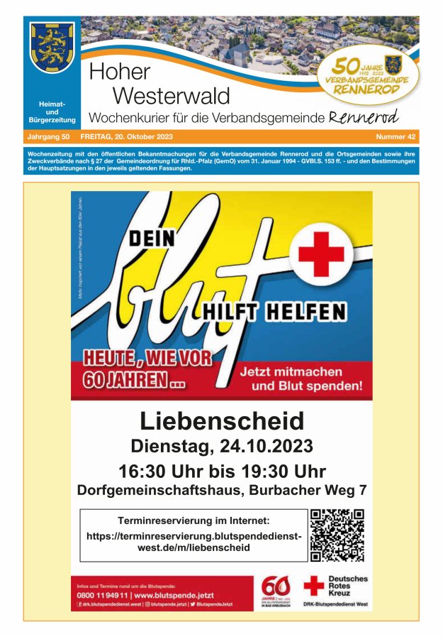 Hoher Westerwald - Wochenkurier für die Verbandsgemeinde Rennerod Titelblatt 42/2023