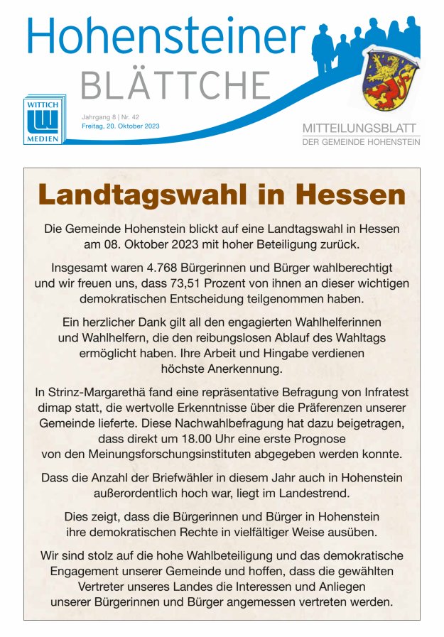 Hohensteiner Blättche Titelblatt 42/2023