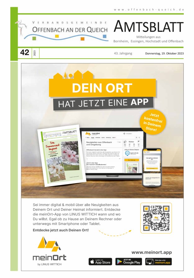 Amtsblatt VG Offenbach an der Queich Titelblatt 42/2023