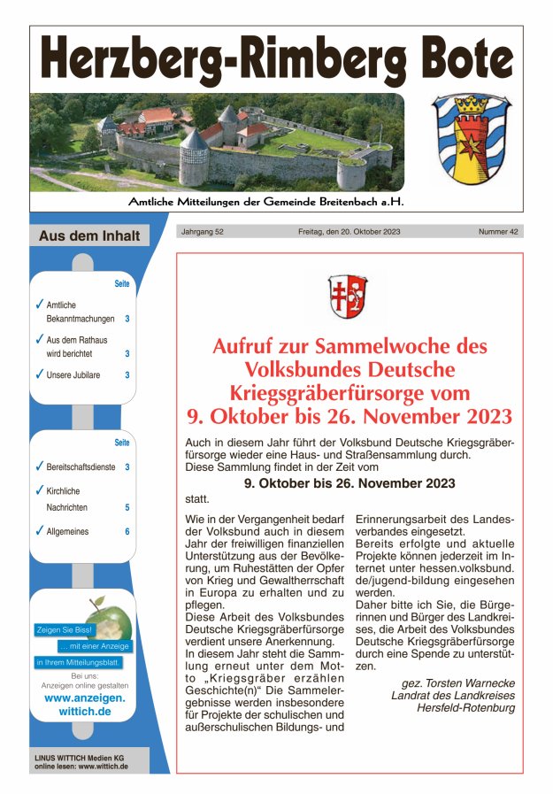 Herzberg-Rimberg Bote Titelblatt 42/2023