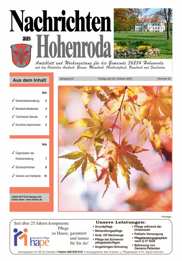 Nachrichten aus Hohenroda Titelblatt 42/2023