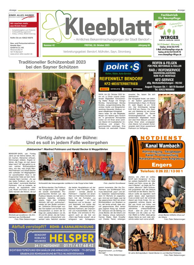 Kleeblatt - Amtliches Bekanntmachungsorgan der Stadt Bendorf Titelblatt 42/2023