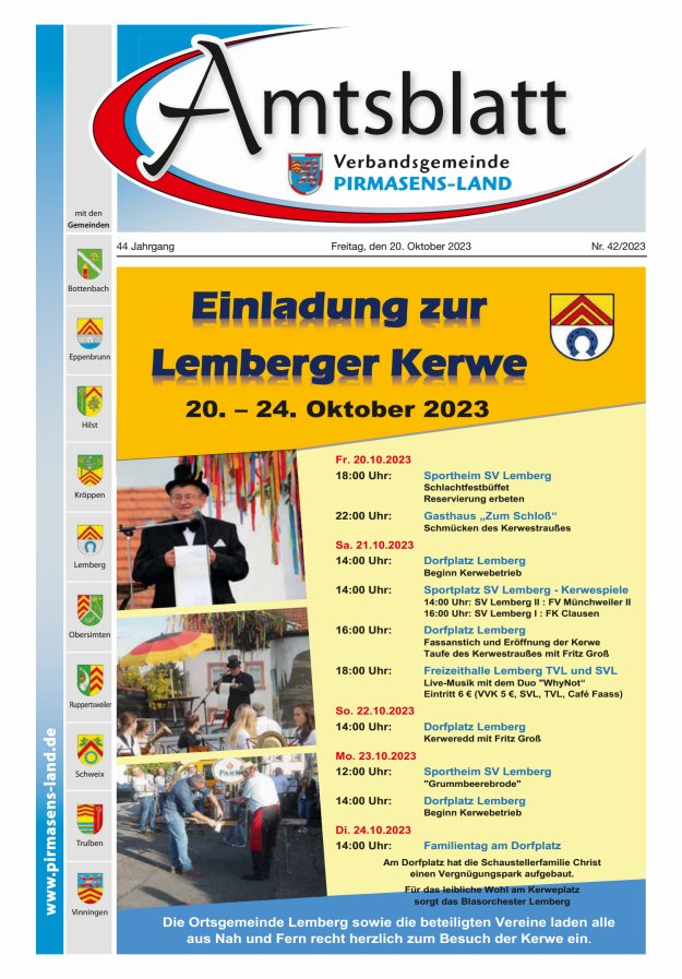 Amtsblatt VG Pirmasens-Land Titelblatt 42/2023